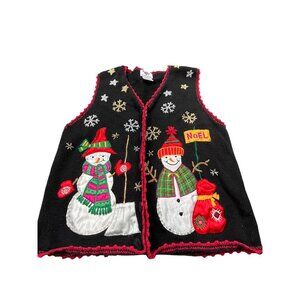 Nutcracker Holiday Snowman Festive Vest Womens Small Red Black Ugly Christmas